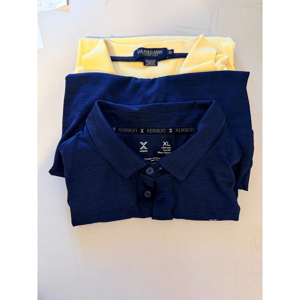 Bundle of 2 Men's Polo Shirts Xersion Quick-Dri Blue & US Polo ASSN Yellow XL